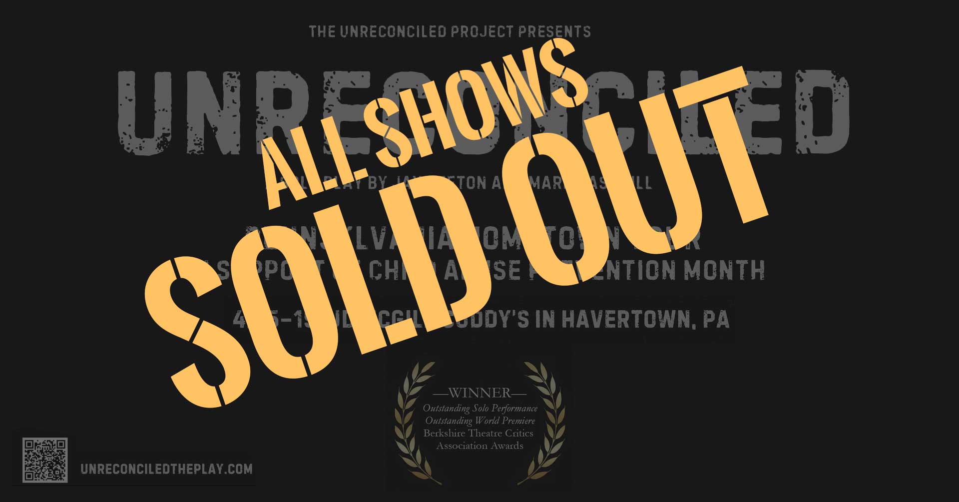ALL SHOWS SOLD OUT - The Unreconciled Project Presents: UNRECONCILED, a solo play by JAY SEFTON and MARK BASQUILL. PA Hometown Tour in Support of Child Abuse Prevention Month - Show Dates: April 15 through April 19th, 2026 at J.D. McGillicuddy’s in Havertown , Pa,